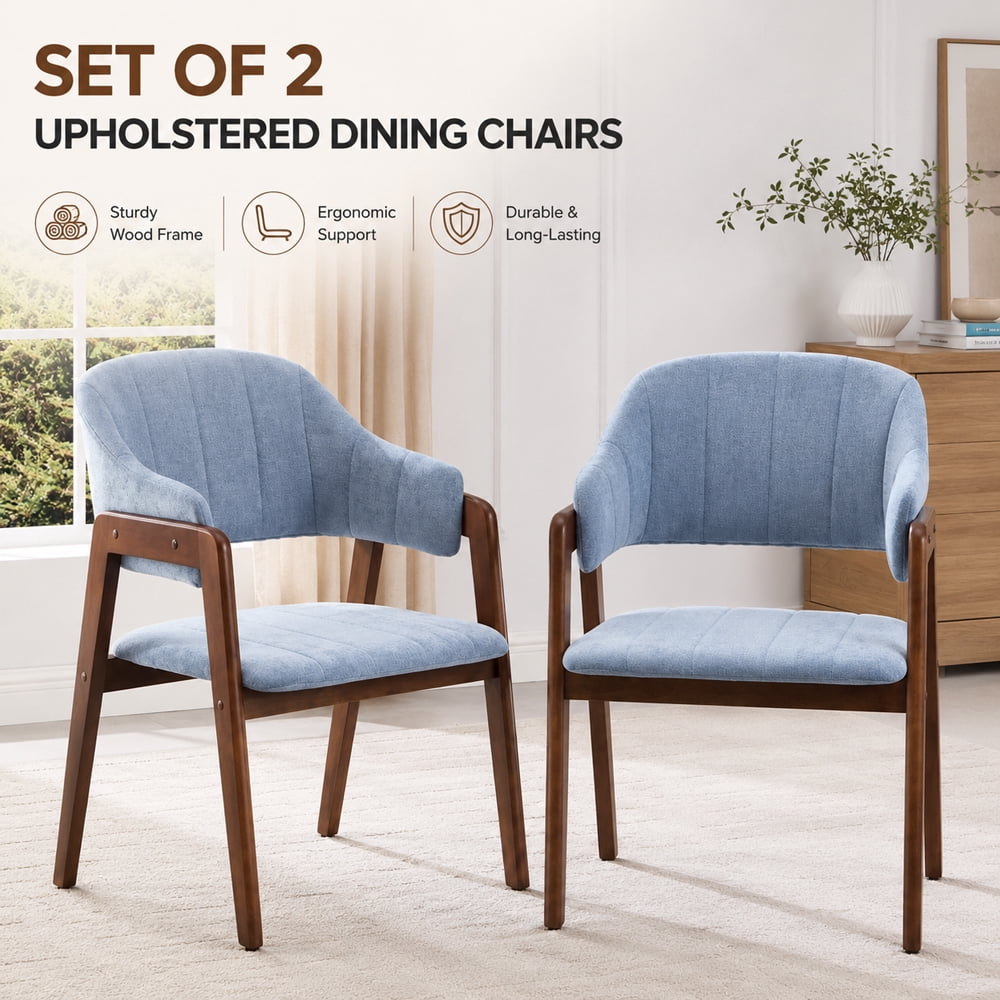 MOONMISS Mid-Century Modern Upholstered Dining Chair with Curved Back and Wooden Frame, Fabric Armchair for Dining Room Kitchen Living Room