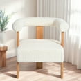 thumbnail image 3 of White Mid-Century Modern Barrel Accent Chair - Teddy Velvet Boucle Upholstery, Armrest Design, Rubber Wood Legs for Kitchen/Living Room/Bedroom, 3 of 19