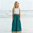 thumbnail image 2 of Girls Wide Leg Cotton Pants Kids Paperbag High Elastic Waist Palazzo Trousers Boho Summer Baggy Loose Plain Casual Beachwear, 2 of 7