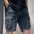 thumbnail image 3 of Pantalones cortos cargo para hombre con cordón ajustable, color caqui liso, elásticos, con bolsillo frontal, bermudas anchas de nailon de lujo para hombres grandes y altos, 3 of 5