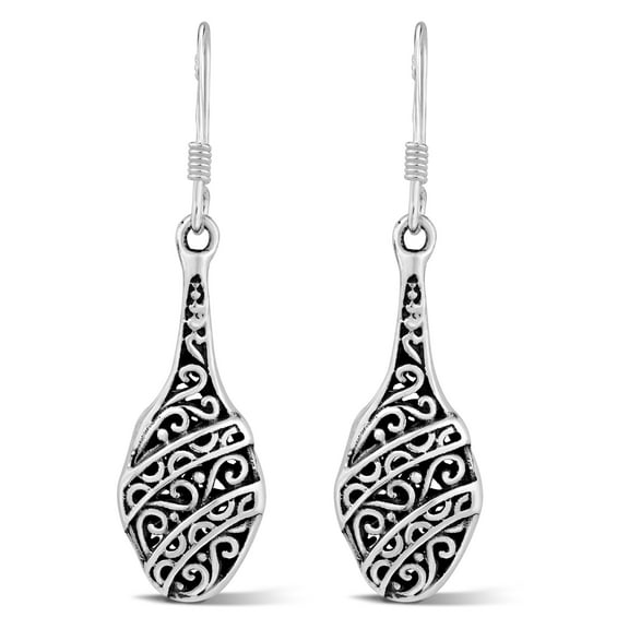 Balinese Filigree Teardrops Textured Boho Sterling Silver Dangle Earrings