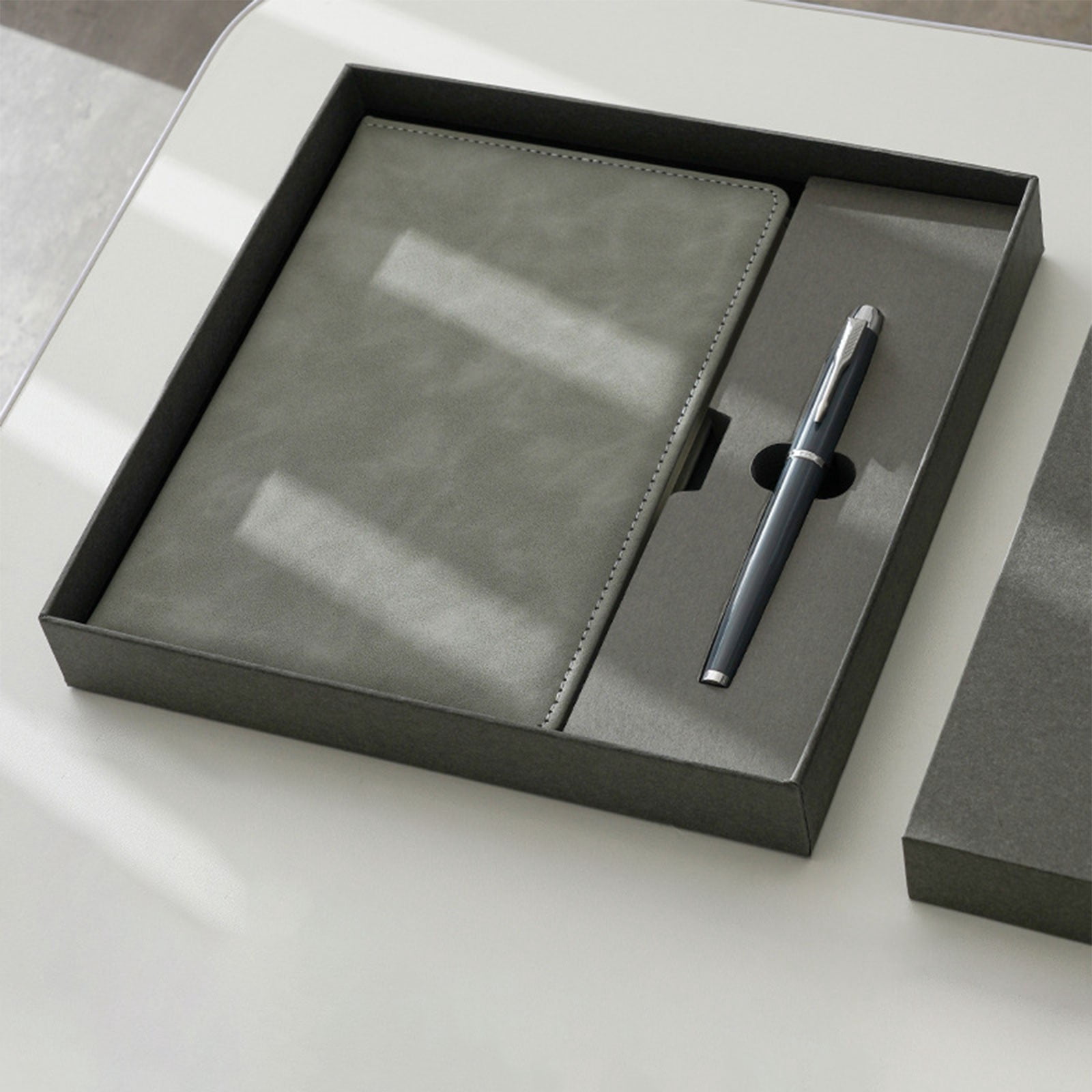 FXMLRLK Leather Notebook Gift Set - A5 Hardcover Journal with Pen & Gift Box (Gray)