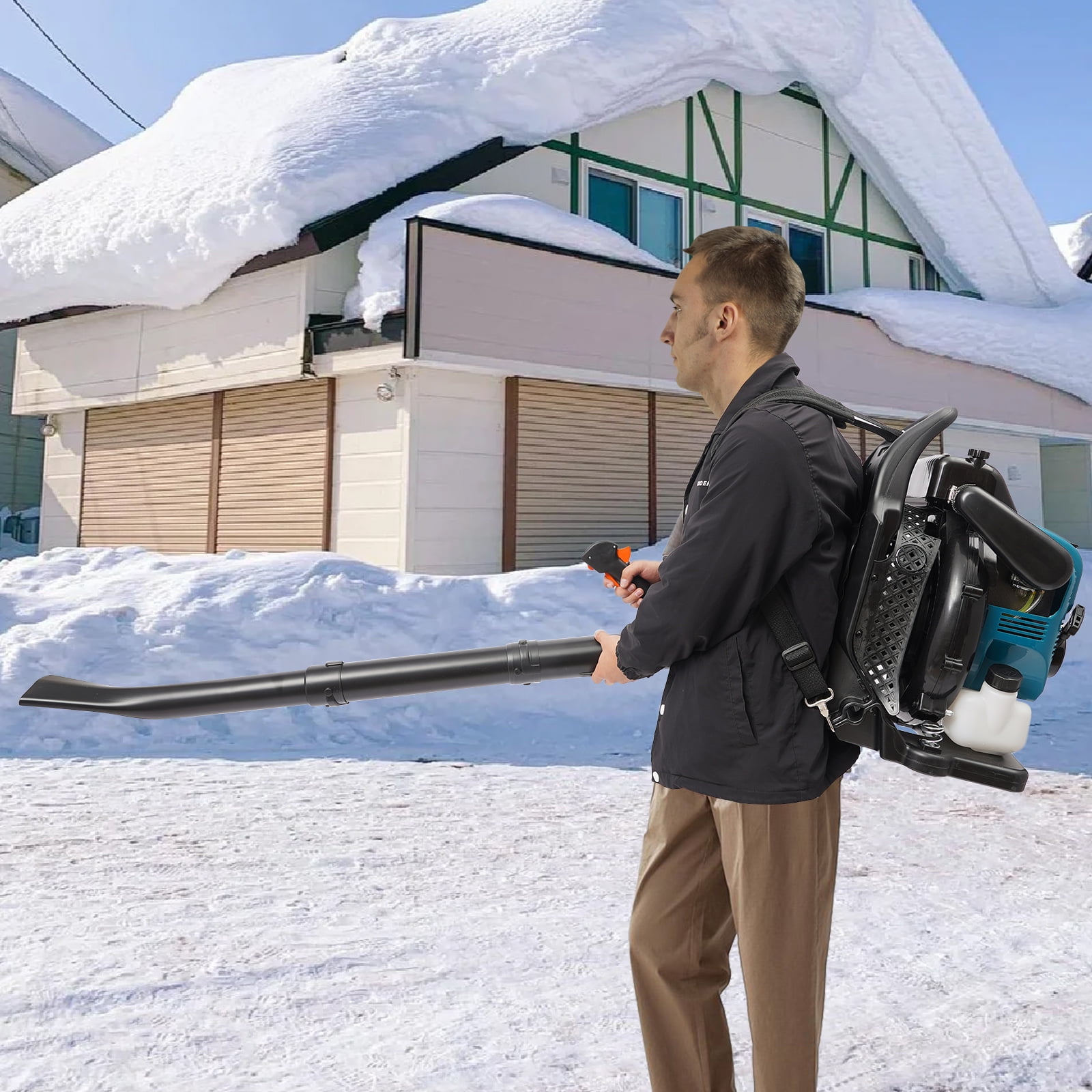 75.6cc Backpack Leaf Blower - 4-Stroke Gasoline Powered, 7000rpm, Adjustable Speed, High Air Volume, Comfortable Design for Yard, Lawn & Snow Cleaning