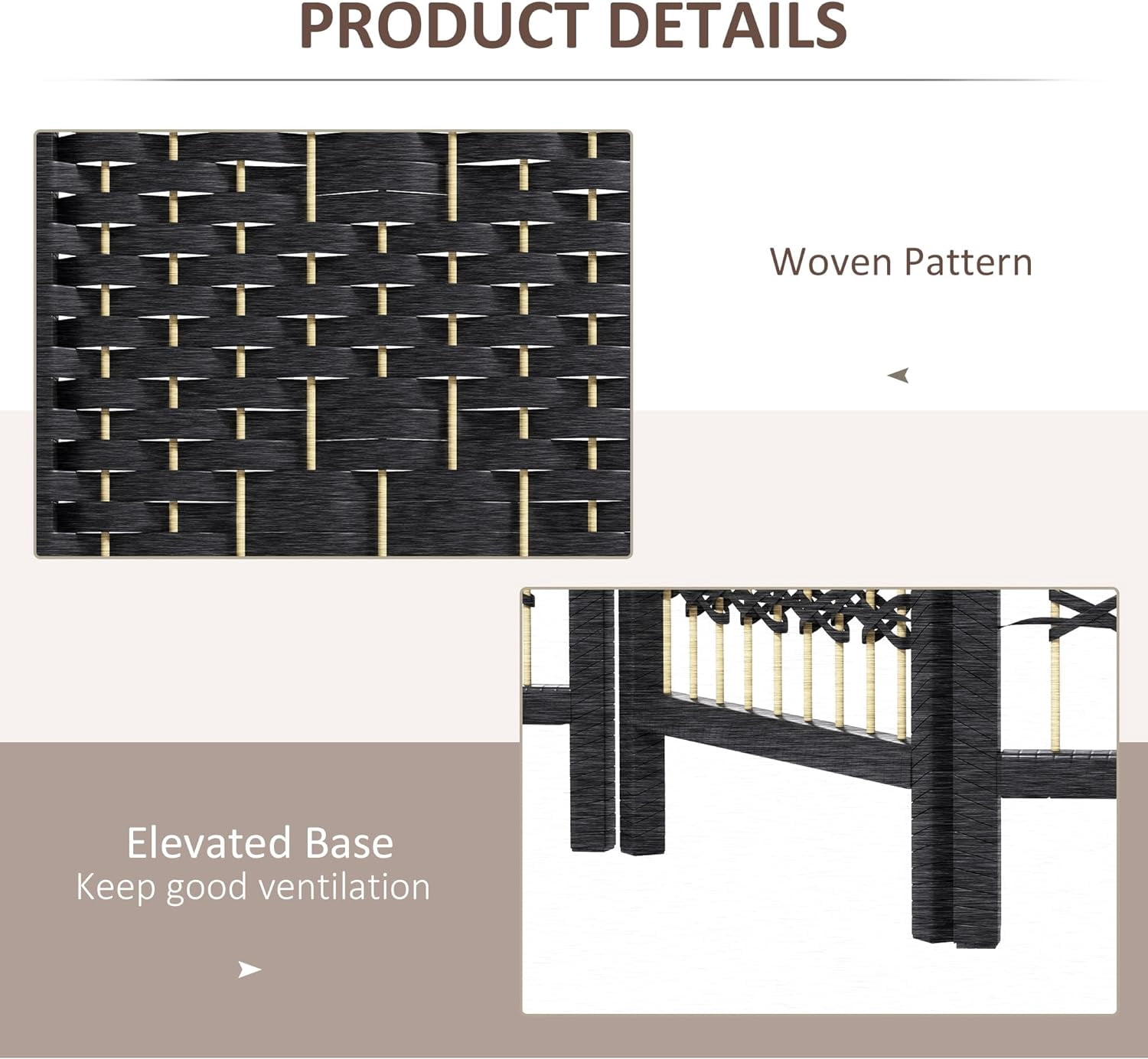 MONGJI 4 Panel Room Divider, Folding Privacy Screen, 5.6' Room Separator, Wave Fiber Freestanding Partition Wall Divider, Black