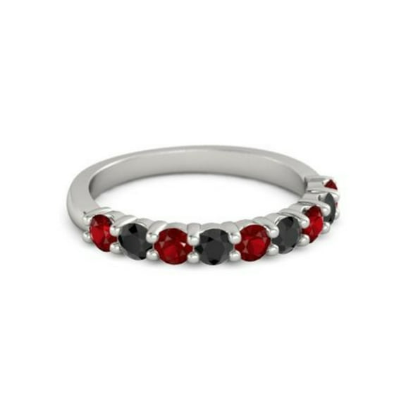 925 Sterling Silver Round 2.50 MM Ruby Black Spinel Half Eternity Women Ring Size US- 4