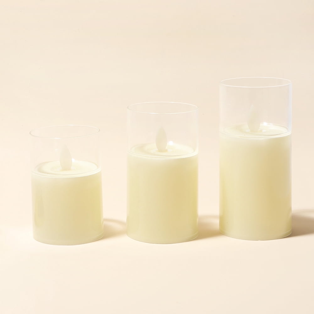 DONGPAI Glass Flameless Candles Battery Operated, LED FLameless Flickering 3D Wick Pillar Candles for Festival Wedding Christmas Home Party Decor, 3 Pack