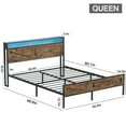 thumbnail image 2 of Veanerwood Queen Platform Bed Frame with Headboard, LED Lights and Power Strip, for Adult, Brown, 2 of 8