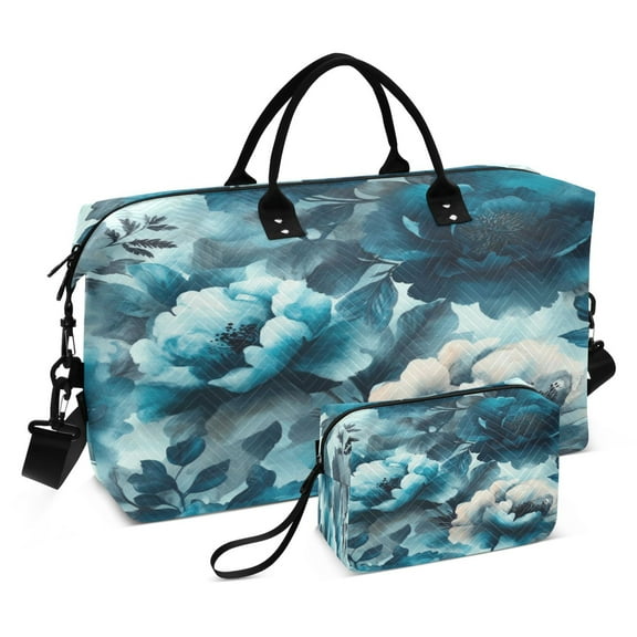 Travel Duffel Luggage Bag Sports Duffle Bag Gym Bag with Zipper Teal Elegant Floral Pattern