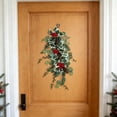 thumbnail image 4 of 20 Inch Artificial Christmas Teardrop Door Swag, Hanging Greenery Decor With Holly Leaves, Red Berries, Pinecones, Winter Wall Ornament For Front Door Porch Entryway, 4 of 6