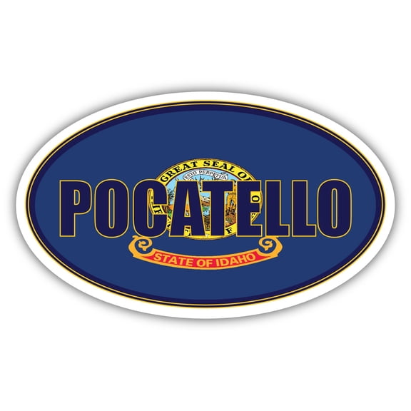 Pocatello City Idaho State Flag | ID Flag Bannock County Oval State Colors Bumper Sticker Car Decal 3x5 inches