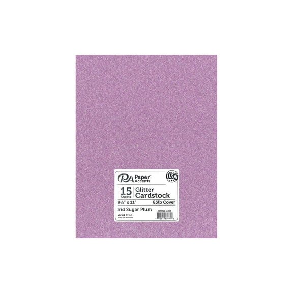 PA Paper Accents Glitter Cardstock 8.5" x 11" Iridescent Sugar Plum, 85lb colored cardstock paper for card making, scrapbooking, printing, quilling and crafts, 15 piece pack