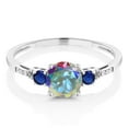 thumbnail image 2 of Gem Stone King 10K White Gold Mercury Mist Mystic Topaz Blue Created Sapphire and White Diamond Accent 3-Stone Engagement Ring for Women (1.21 Cttw, Round 6MM, Gemstone November Birthstone, Size 8), 2 of 5