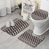 Black White Geometric Pattern Bathroom Rugs Sets 3 Piece,Toilet Cover Set,Absorbent Non Slip Bathroom Mats Sets with U-Shaped Contour Rug Toilet Rug Set