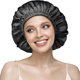 thumbnail image 1 of wonima11 Double Layered 100% Silk Bonnet for Women, 22 Momme Pure Mulberry Silk Sleep Cap with Adjustable Elastic Band Stay On Head，Reduce Frizz, Keep Hairstyle, Soft & Breathable, Black, M, 1 of 1