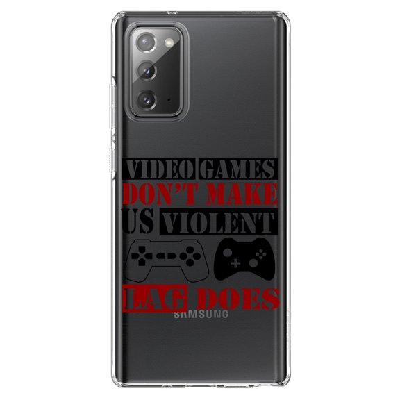 DistinctInk Clear Shockproof Hybrid Case for Galaxy Note 20 ULTRA (6.9" Screen) - TPU Bumper Acrylic Back Tempered Glass Screen Protector - Video Games Don't Make Me Violent Lag Does