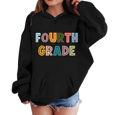 TIREOW Girls Fourth Grade Sweatshirts Back to School Long Sleeve Crewneck Sweatshirt with Colorful Letter Print Loose Fit Pullover Top
