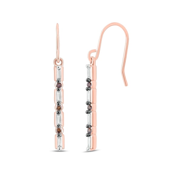 18K Rose Gold Vermeil Baguette and Champagne Diamond Dangle Earrings for Women, 1/6 Ct