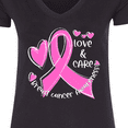thumbnail image 4 of Inktastic Love, Care, Cure Breast Cancer Awareness Pink Ribbon Women's V-Neck T-Shirt, 4 of 5