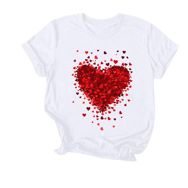 Soki T-Shirt Graphique Cœur d'Amour pour Femmes, Col Rond, Manches Courtes