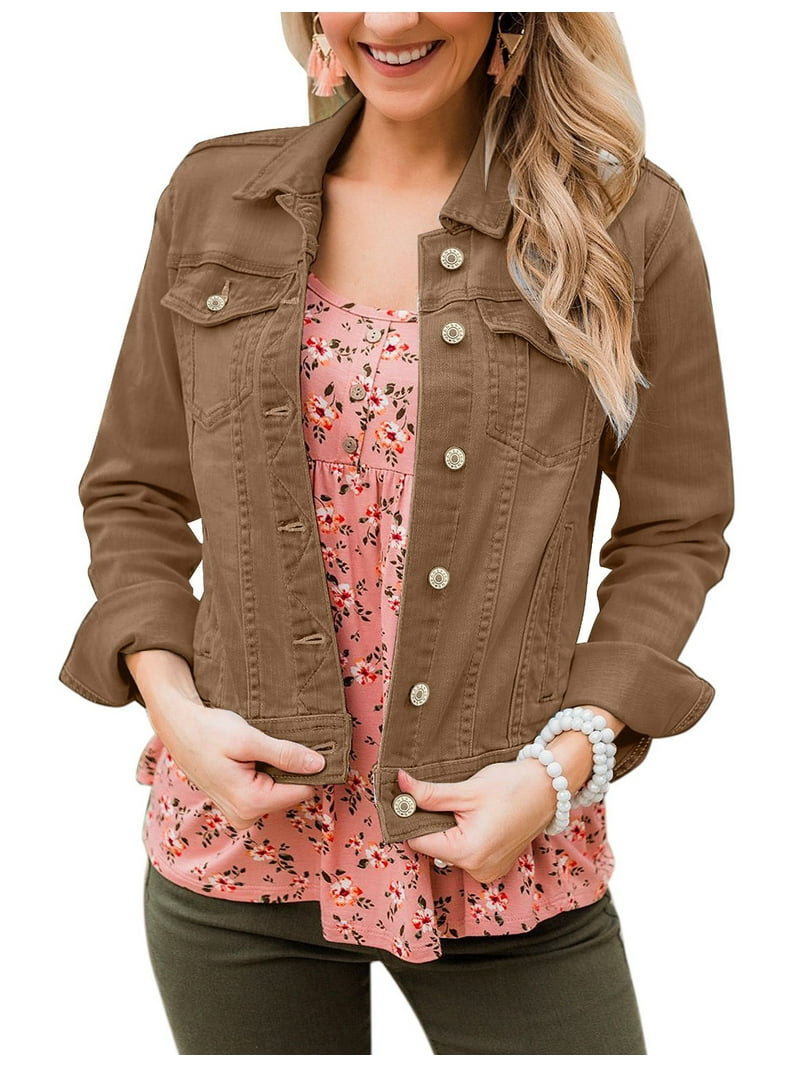 LookbookStore Women's Denim Jacket, Long Sleeves, Button Down