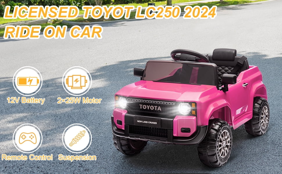 Winado Licensed Toyota 12V Kids Electric Ride On Car with Remote Control, Music, Lights, Pink