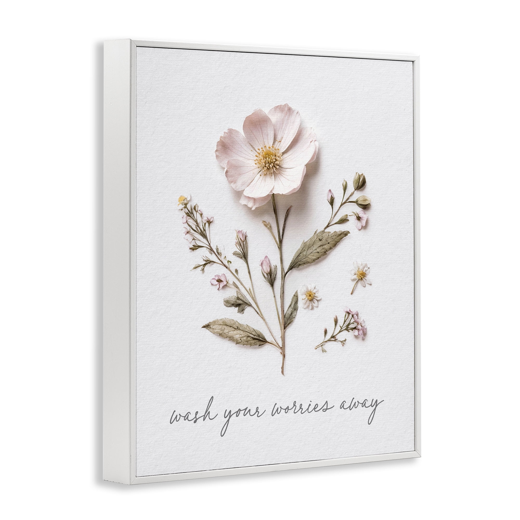 Pressed Flower Wash Worries Away White Framed Giclee Art, design by Lettered and Lined