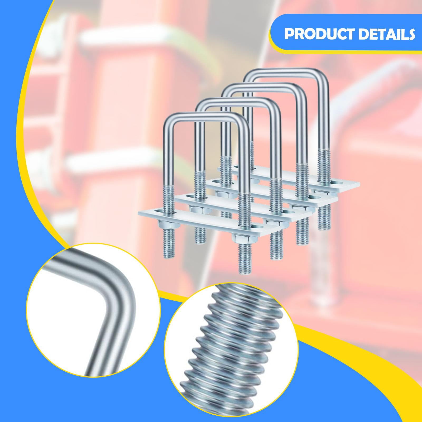4 Pack Square U Bolts Heavy Duty Galvanized Metal with Plate Nuts Washers for Industrial Automotive Boat Trailer