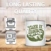 Take It Slow Sloth Mug - Cute & Funny Animal Coffee Mug Gift for Sloth Lovers - Unique Relaxing Coffee Lover Present - 11 Ounce Black Rim Handle Novelty Coffee Cup - WMUG0807-Black Rim