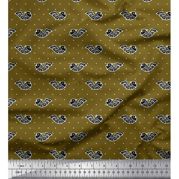 Soimoi Cotton Poplin Fabric Fish Block Printed Fabric 1 Yard 42 Inch Wide