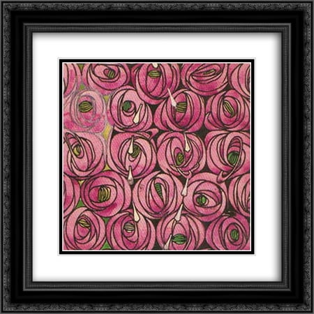 - Charles Rennie Mackintosh 2x Matted 20x20 Black Ornate Framed Art Print 'Roses'