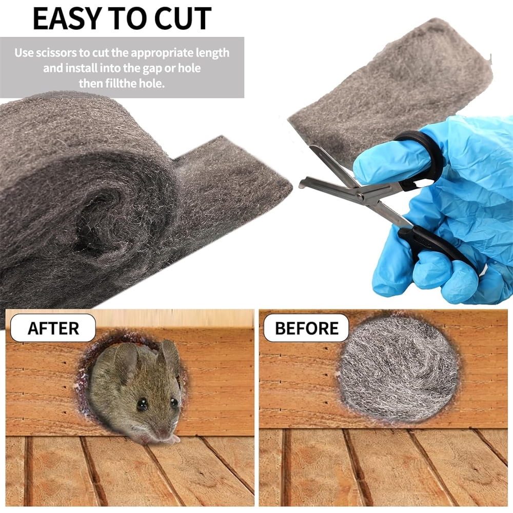 Steel Wool for Mice Control,NOGIS 4 Pack of 3"x13 Ft Steel Wool,Gap Filler for House & Garage,Keep Mice Away from Holes, Siding, Pipeline, Vents in Garden, House, Hardware DIY Kit