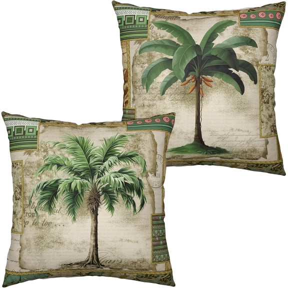 Tropical Palm Banana Tree Decorative Pillow Covers Hawaii Coconut Tree Throw Pillow Covers Vintage Cotton Linen Cushion Case 18x18 for Living Room Indoor Outdoor Decor 2 Pack