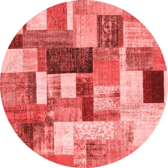 Ahgly Company Indoor Round Patchwork Red Transitional Area Rugs, 8' Round