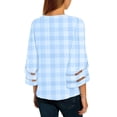 thumbnail image 4 of Wycnly Womens Blouses and Tops Dressy Mesh Patchwork Flared Sleeve Loose Fit Chiffon Pullover Shirts 2024 Summer V-Neck 3/4 Sleeve Plaid Print Casual Blouses Light Blue s, 4 of 7