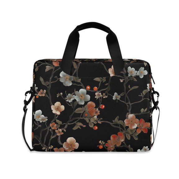 FORMRS 16" Laptop Bag Carrying Sleeve Case with Handle Travel Shoulder Briefcase, Black Flowers