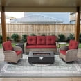 thumbnail image 2 of Opohoro 6-Piece Outdoor Patio Fire Pit Set with Sofa and Flat Arm, 43" Fire Pit Table, Propane Tank Cover for Deck Backyard, 2 of 17