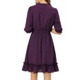 thumbnail image 4 of INSPIRE CHIC Women's Layered Ruffle Hem 3/4 Sleeves Smocked Chiffon A-Line Dress M Purple, 4 of 9