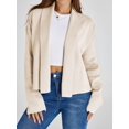 thumbnail image 5 of Womens Cropped Cardigan Open Front Shawl 2025 Fall Trendy Long Sleeve Sweater Jacket Rice Apricot M, 5 of 9