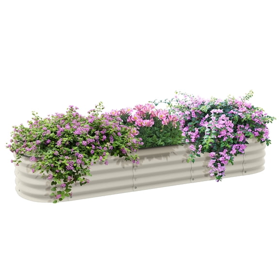 Galvanized Raised Garden Bed Kit, Outdoor Metal Elevated Planter Box with Safety Edging, Easy DIY Stock Tank for Growing Flowers, Herbs & Vegetables, Cream 6.4' x 2' x 1'