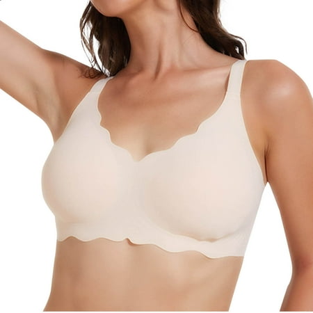 Wireless Bras Plus Size  Xunlbb Fashion Women Large Size Solid Color Wave Lace Wireless Soft Support Together Daily Bra(Beige XXXL)