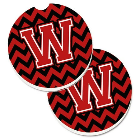 

Letter W Chevron Black & Red Set of 2 Cup Holder Car Coaster
