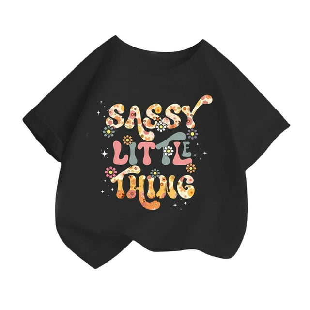 GDREDA Vêtements Fille Enfant Filles Mignon Mode Imprimé Col Rond Manches Courtes T-Shirt Été Décontracté Ample Confortable T-Shirt Hauts T-Shirts Chemises pour Fille Graphique Noir, 8-10 Ans