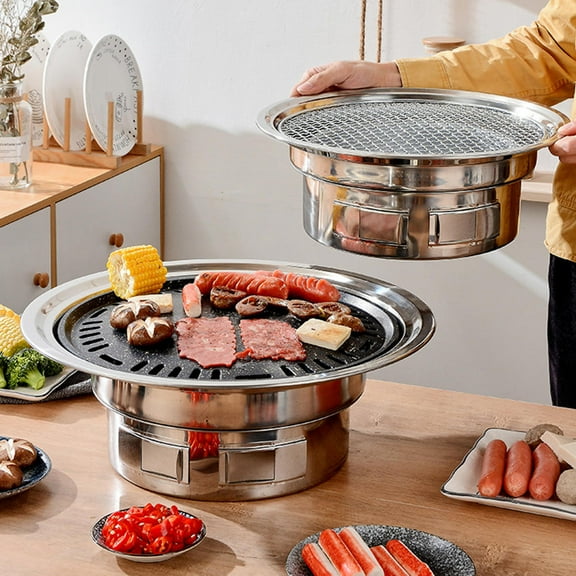 FRCOLOR Korean Charcoal Grill Made of Durable Stainless Steel for Home BBQ and Outdoor Activities Silver