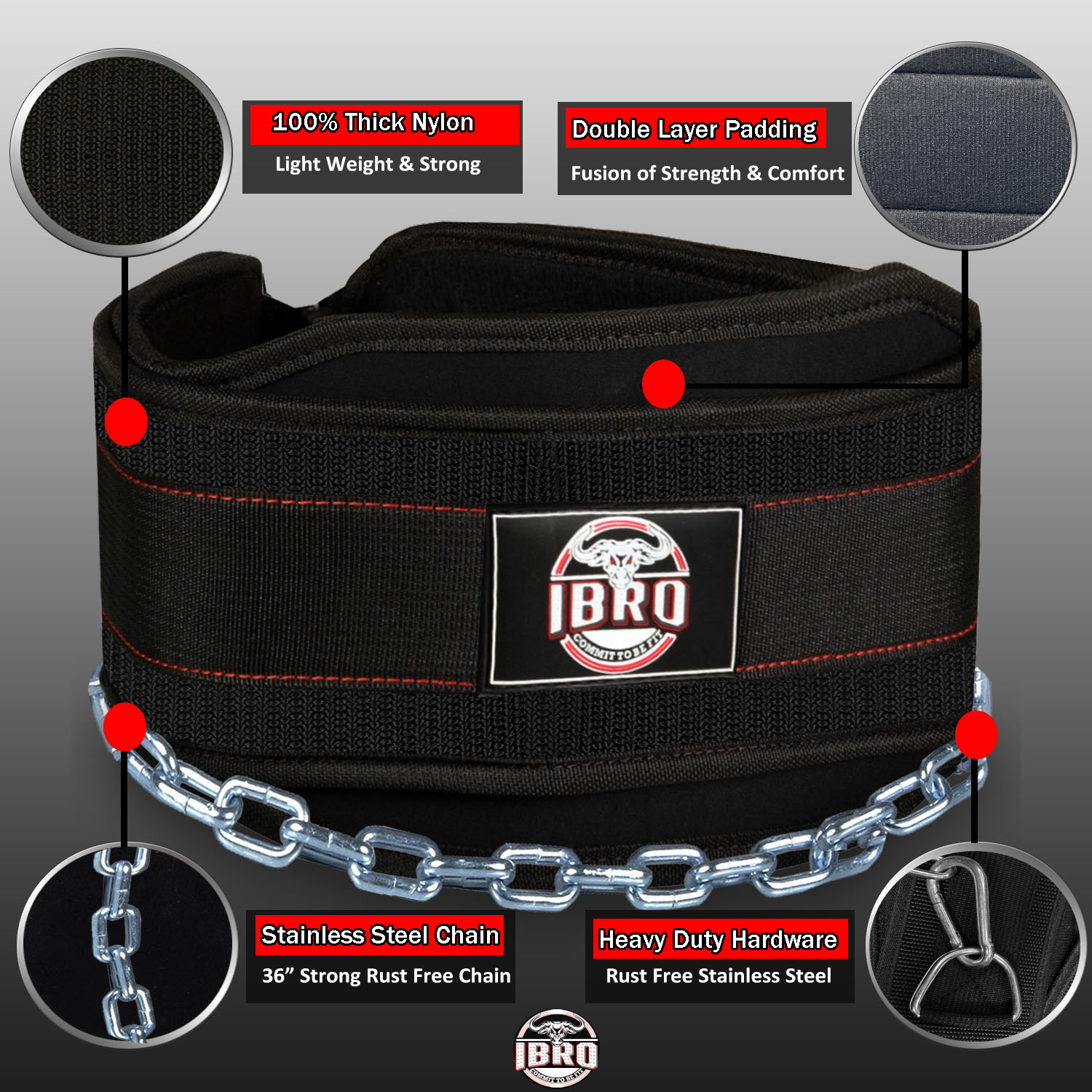 Ibro Advanced Fitness Dipping Belt With Heavy Duty Long Steel Chain 