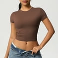 thumbnail image 3 of yillto Women Cropped Short Sleeve Shirt Yoga Workout Tee for Womens Athletic Running Gym Basic Tshirts, 3 of 5