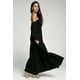 thumbnail image 2 of ABPHQTO Vestido largo plisado con manga farol y hombros descubiertos con volantes negros para mujer con abertura, 2 of 5