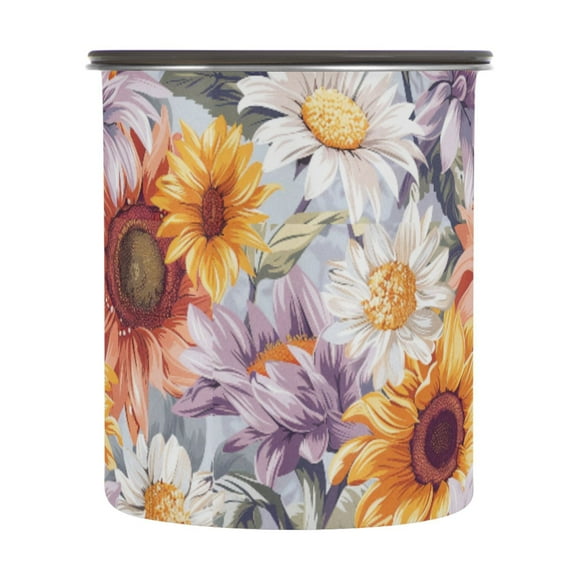 Sunflower Floral Daisy Airtight Coffee Bean Canister 30oz Food Storage Containers with Lids For Gournd, Tea, Sugar, Flour, Rice, Cereal, Candy Cookie Jar