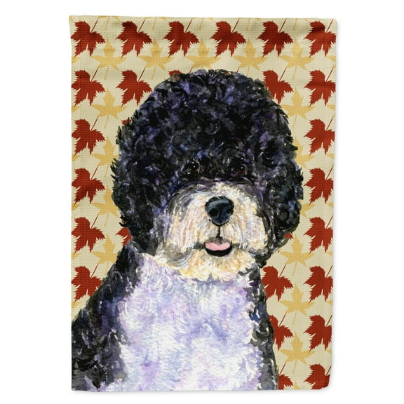 Carolines Treasures SS4366-FLAG-PARENT Portuguese Water Dog Fall Leaves Portrait Flag  multicolor