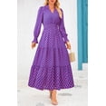 thumbnail image 4 of Vestido PRETTYGARDEN 2025 Otoño Maxi Azul y Rosa con Escote en V y Mangas Largas, 4 of 5