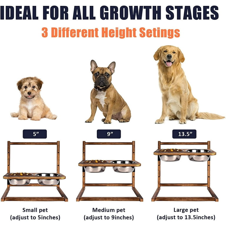 Sfugno Dog Food Bowls Raised Dog Bowl Stand Feeder Adjustable Elevated 3  Heights 5in 9in 13in with Stainless Steel Food Elevated Dog Bowls for Large  ...